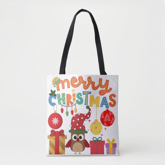 TOTE BAG MERRY CHRISTMAS PRÉSENTE DES LUMIÈRES PÈRE NOËL NO (Devant)