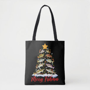 Tote Bag Merry Fishmas Funky Christmas Tree Lights Fish Fis