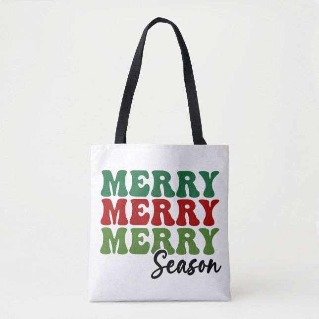 Tote Bag Merry Merry Merry Saison - Retro Holiday Art (Devant)