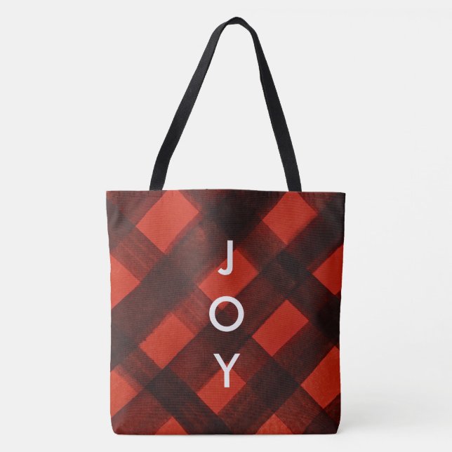 Tote Bag MERRY Rouge Noir Plaid Tartan Noël (Devant)