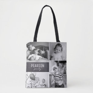 Tote Bag Message spécial Collage de famille noir et blanc