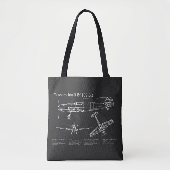 Tote Bag Messerschmitt Bf 109 - Plan d'avion PD (Devant)