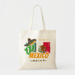 Tote Bag Mexique Cactus Vintage avec Drapeau Sombrero Souve