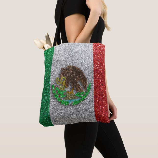 Tote Bag Mexique Parties scintillant Drapeau Mexicaine Voya (De près)