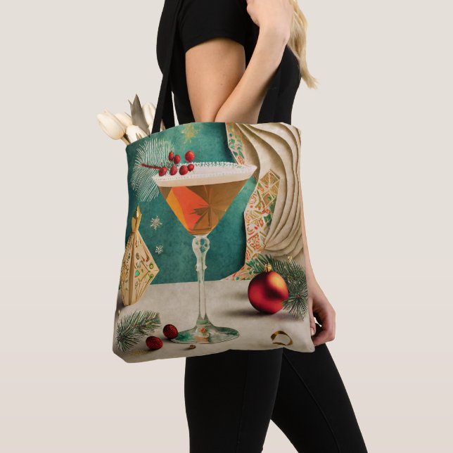 Tote Bag Mi-Siècle Cocktail de Noël Fête Happy Hour (De près)