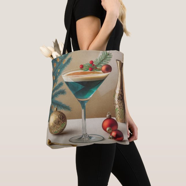 Tote Bag Mi-Siècle Cocktail de Noël Fête Happy Hour (De près)
