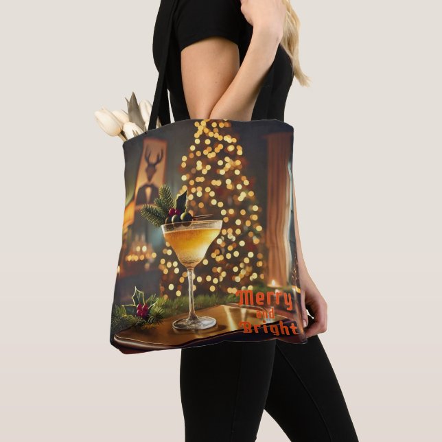 Tote Bag Mi-Siècle Noël Joyeux & Cocktail lumineux (De près)