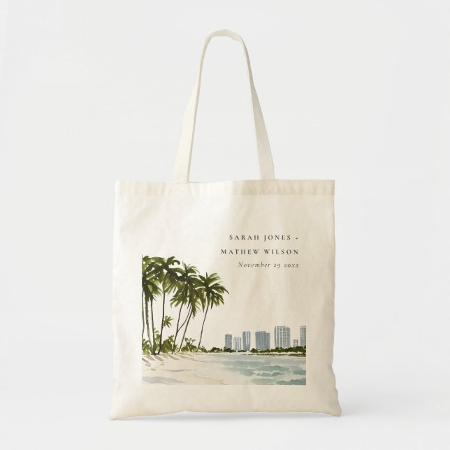 Tote Bag Miami Florida Aquarelle Palm Mariage paysage (Devant)