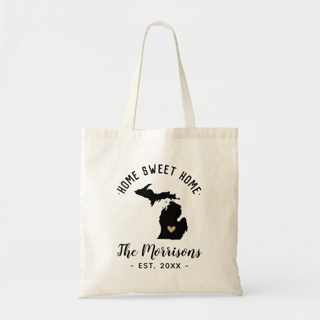 Tote Bag Michigan Home Sweet Home Famille Monogramme (Devant)