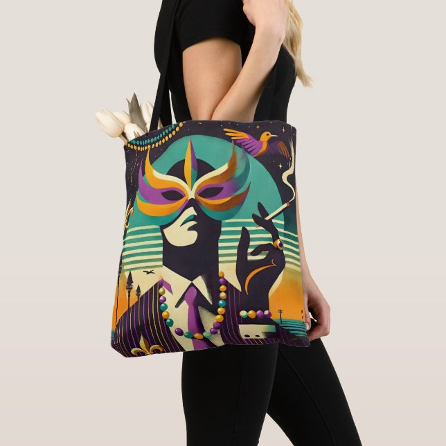 Tote Bag Mid Century Retro 60s Mardi Gras The Smoking Man (De près)