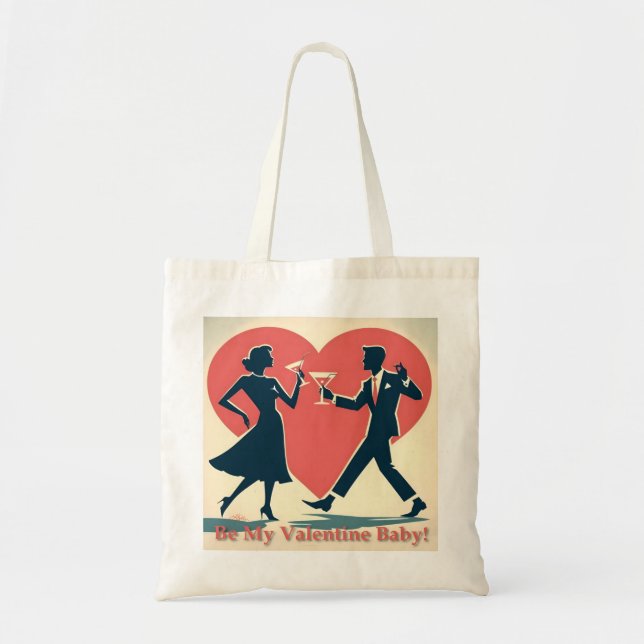 Tote Bag Mid Century Valentine moderne Hip Dancing Couple (Devant)