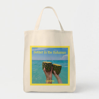 Tote Bag Mieux aux Bahamas, ton nom, rhum d'ananas