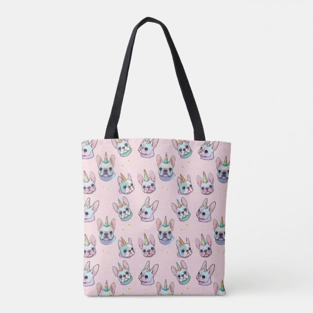 Tote Bag Mignon Français Bulldog Unicorn Pastel Motif (Dos)