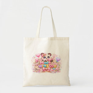 Tote Bag Mignon Kawaii Fabriqué Avec Amour Chat Nom Pastel