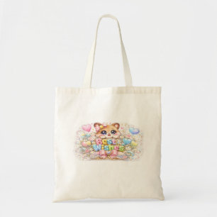 Tote Bag Mignon Kawaii Meilleurs Vœux Chat Pastel Rose Flor