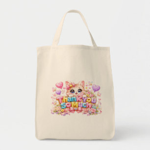Tote Bag Mignon Kawaii Merci Beaucoup Nom de Chat Rose Past