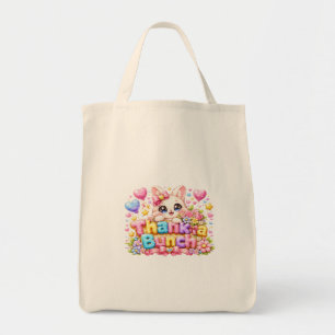 Tote Bag Mignon Kawaii Merci Beaucoup Nom de Chat Rose Past