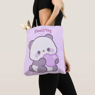 Tote Bag Mignon Kawaii Pastel Violet Panda avec Cœur Person