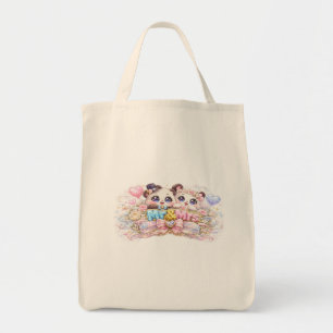 Tote Bag Mignon Monsieur et Madame Panda Couple Rose Pastel
