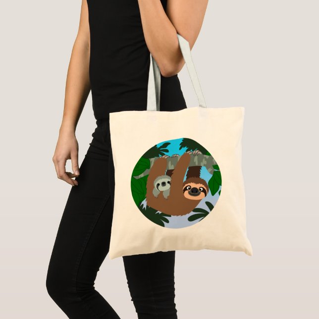 Tote Bag Mignonne Cartoon Mère Sloth Et Bébé (Devant (produit))
