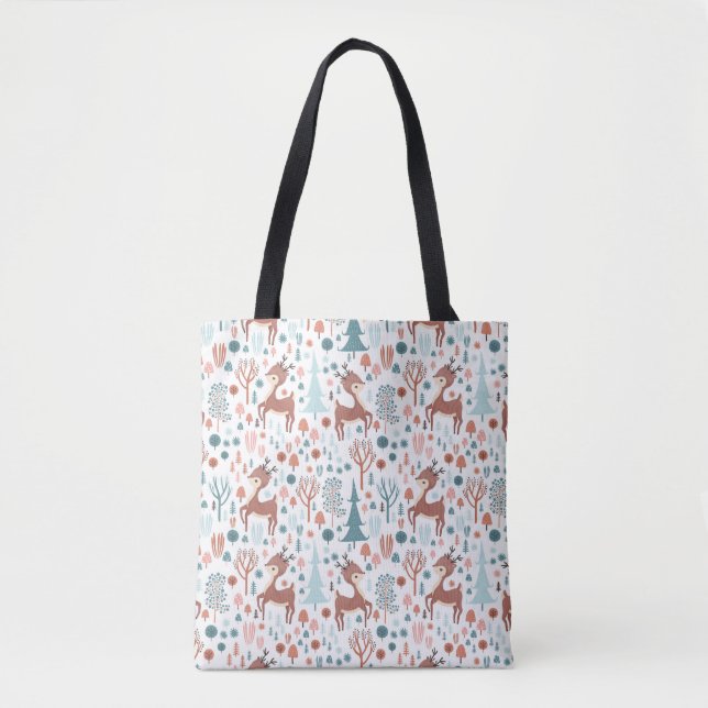 Tote Bag Mignonne cerf en Forêt Whimsical Noël Motif (Devant)