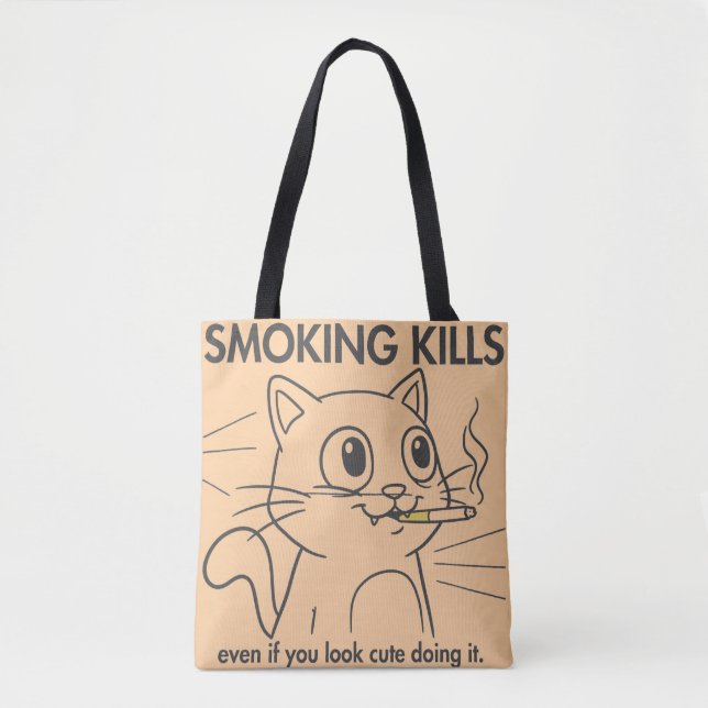 Tote Bag Mignonne Chat - Fumer tue Drôle Conception Anti-Fu (Devant)