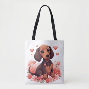 Tote Bag Mignonne chiot Dachshund avec le coeur