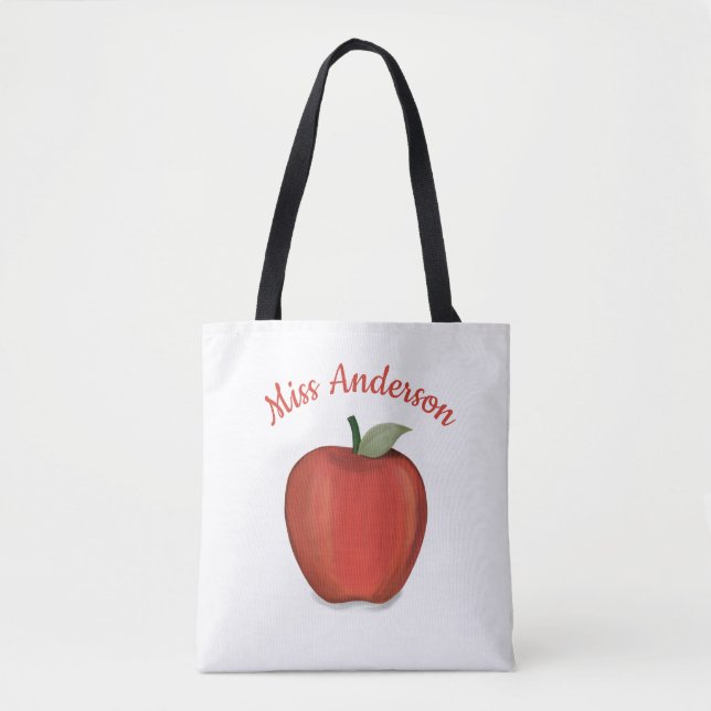 Tote Bag Mignonne Enseignant Rouge Pomme simple Aquarelle (Devant)