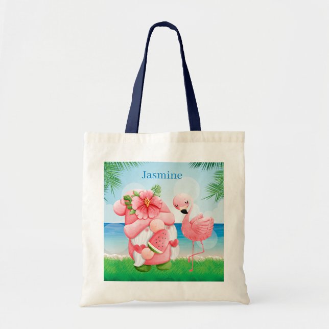 Tote Bag mignonne filles plage d'été Amis flamingo gnome (Devant)