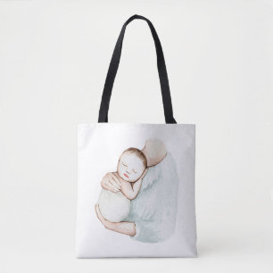 Tote Bag Mignonne Grossesse moderne Maman & Bébé Aquarelle 