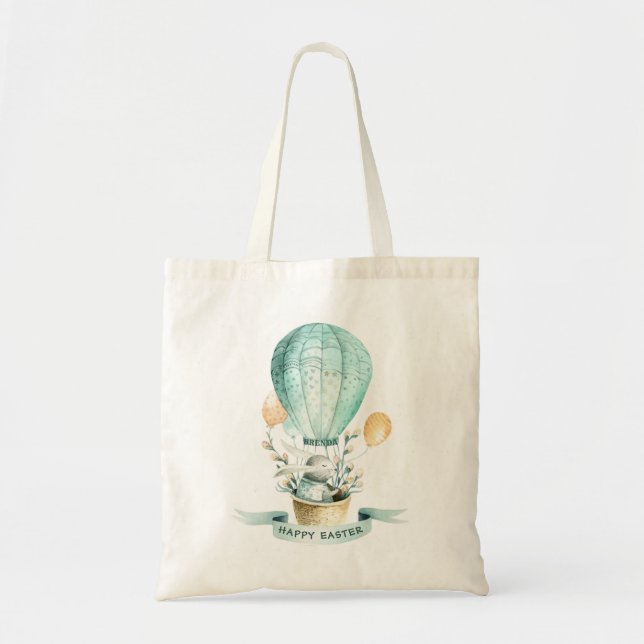 Tote Bag Mignonne lapin de Pâques dans un ballon (Devant)