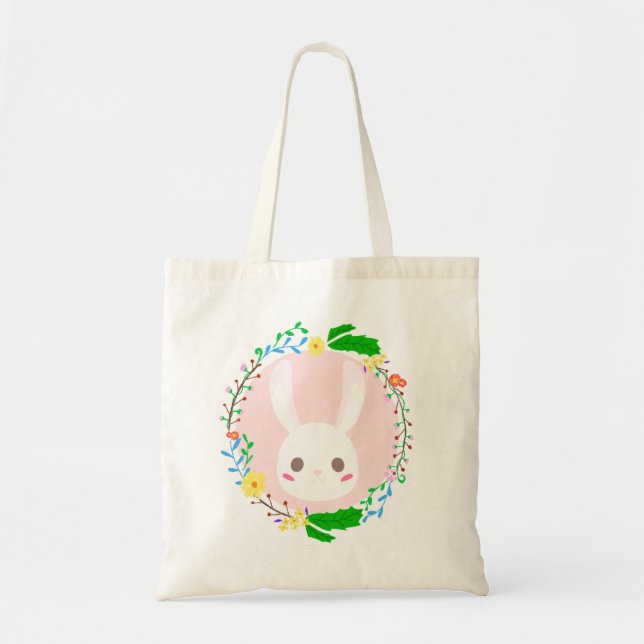 Tote Bag Mignonne lapin de Pâques Fleur Fleur Wreath (Devant)