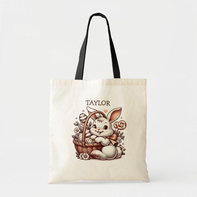 Tote Bag Mignonne lapin de Pâques personnalisé (Devant)
