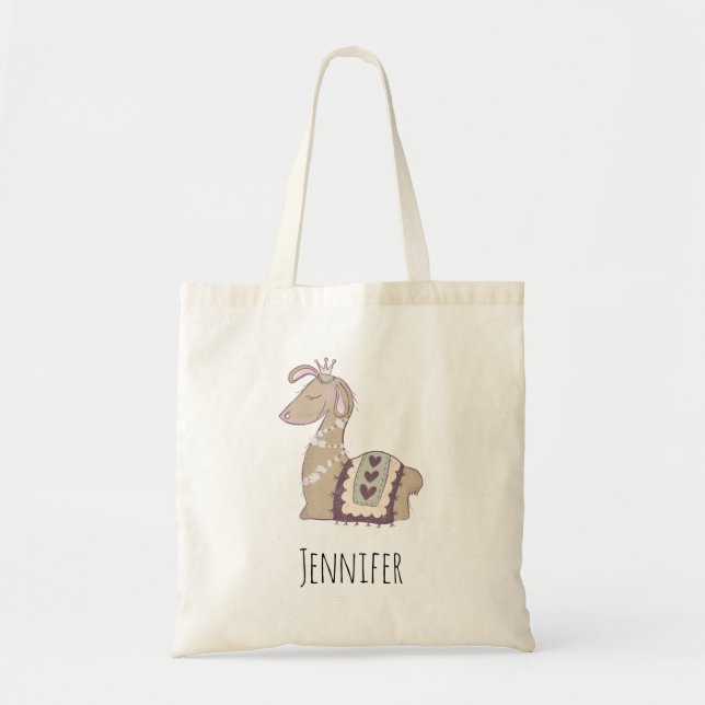 Tote Bag Mignonne Llama Princesse portant une couronne (Devant)