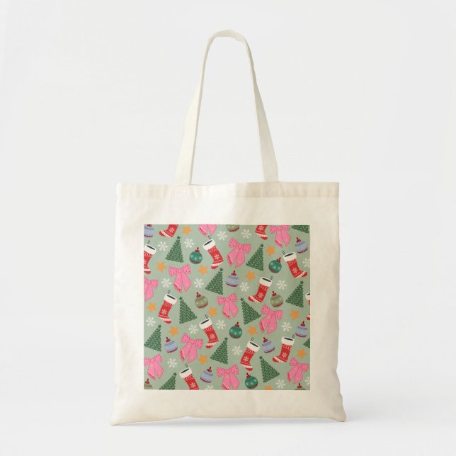 Tote Bag Mignonne Menthe verte de Noël (Devant)