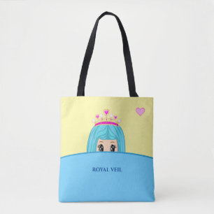 Tote Bag Mignonne princesse voile royal sur turquoise et ja