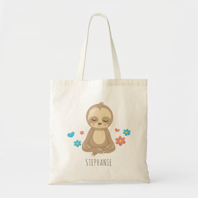 Tote Bag Mignonne Sloth Méditation Yoga Assis Illustration (Devant)
