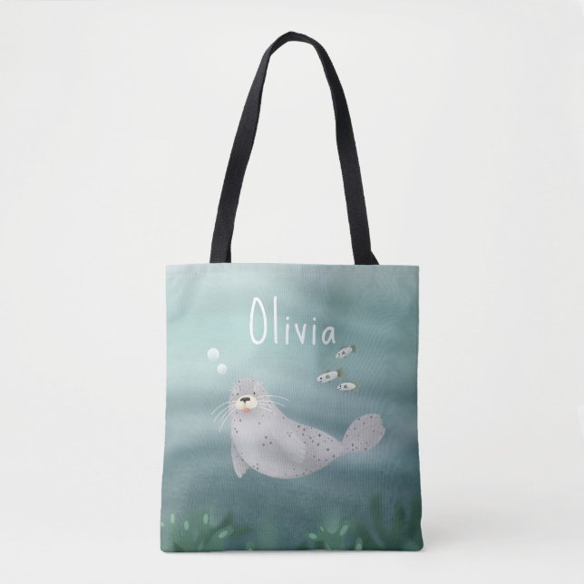 Tote Bag Mignonne sous le phoque bleu de la mer (Devant)
