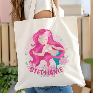 Tote Bag Mignonnes Filles Sirène Cheveux Roses Fantaisie Pe
