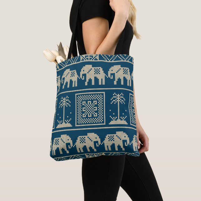 Tote Bag Mignons éléphants Africains tribaux Ethnic motif b (De près)