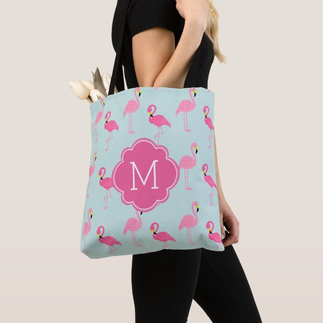 Tote Bag Mignons Flamants roses Motif Monogramme (De près)
