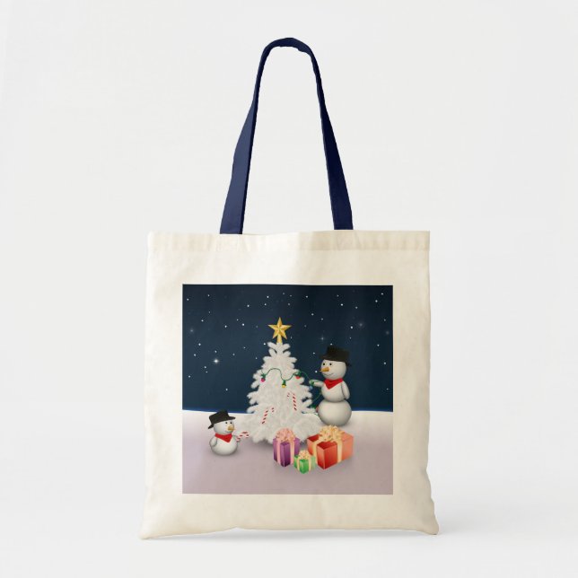 Tote Bag Mignons neigeurs avec sapin de Noël (Devant)