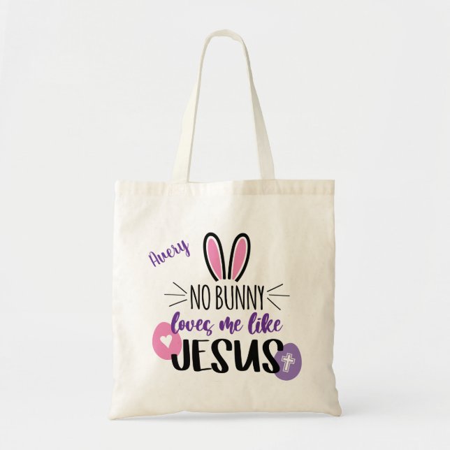 Tote Bag Mignons oeufs de lapin de Pâques Jésus M'aime Pers (Devant)