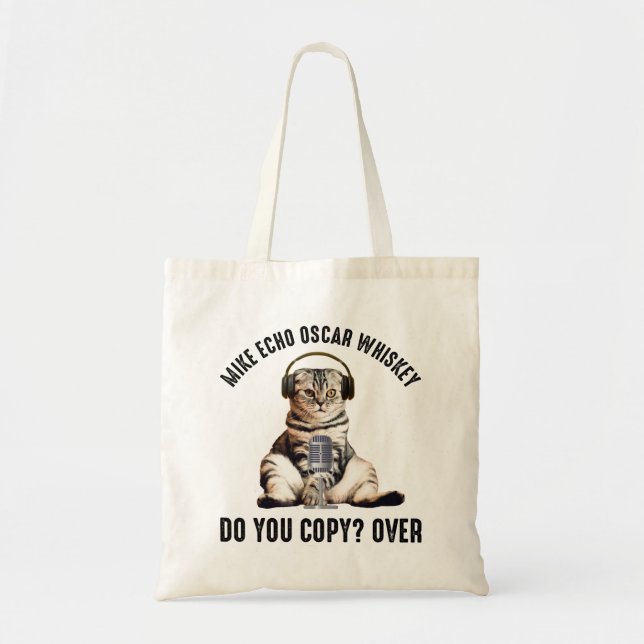 Tote Bag Mike Echo Oscar Whiskey Ham Radio Cat (Devant)