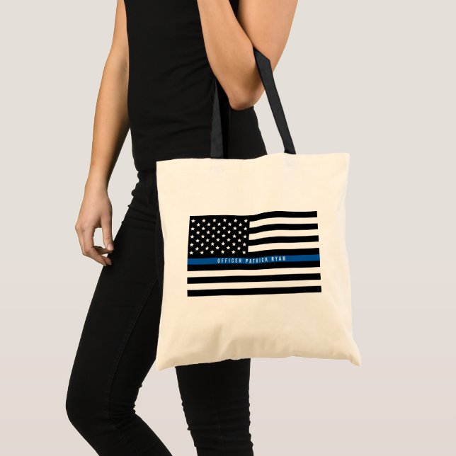 Tote Bag Mince Ligne bleue Police American Flag Monogramme (Devant (produit))