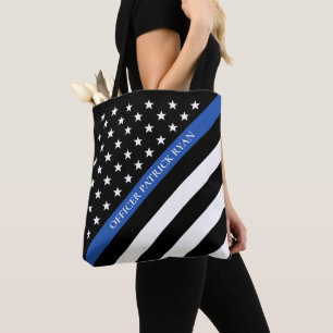 Tote Bag Mince Ligne bleue Police American Flag Monogramme