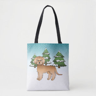 Tote Bag Mini Goldendoodle abricot dans une forêt hivernale