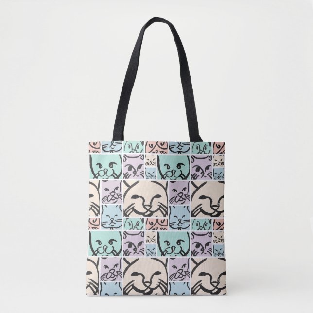Tote Bag Minimal Cats Line Art Collage (Devant)