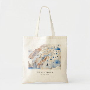 Tote Bag Minimal chic Santorini Grèce Mariage aquarelle
