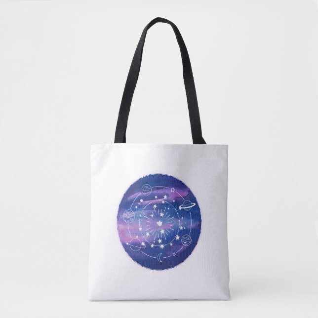 Tote Bag Minimal Galaxy Moon Design | Cosmic Aesthetic Art (Devant)